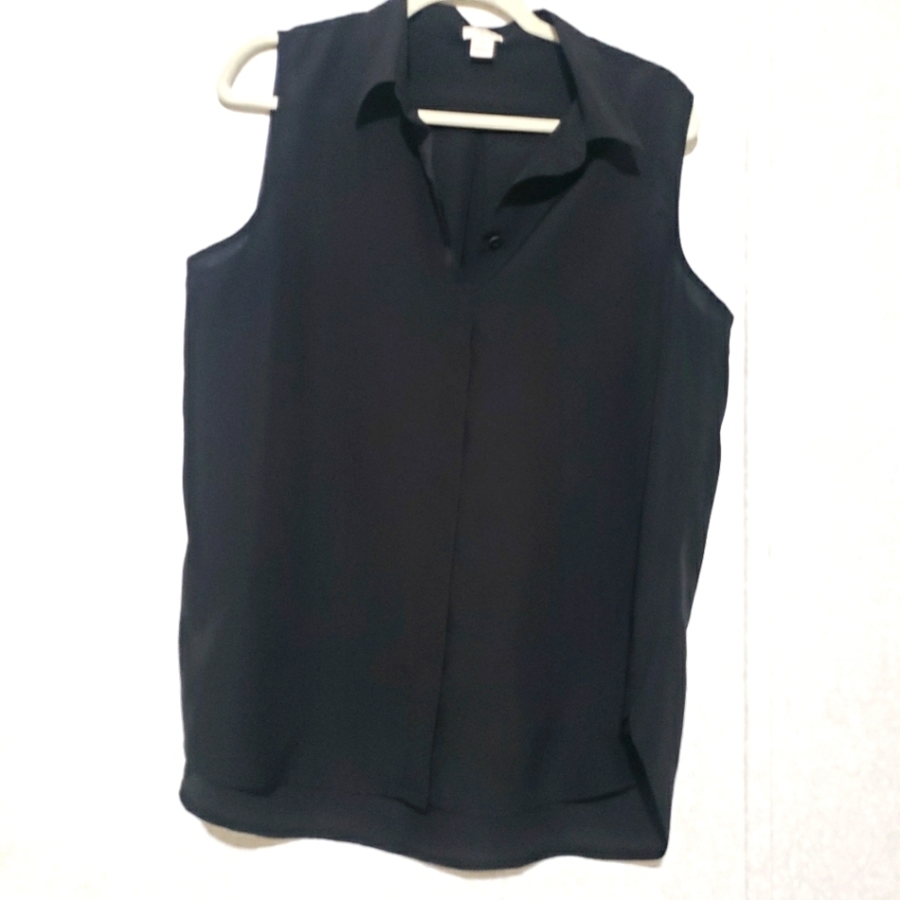 J. Crew Black Sleeveless Relaxed Notched Collar Blouse...size:14